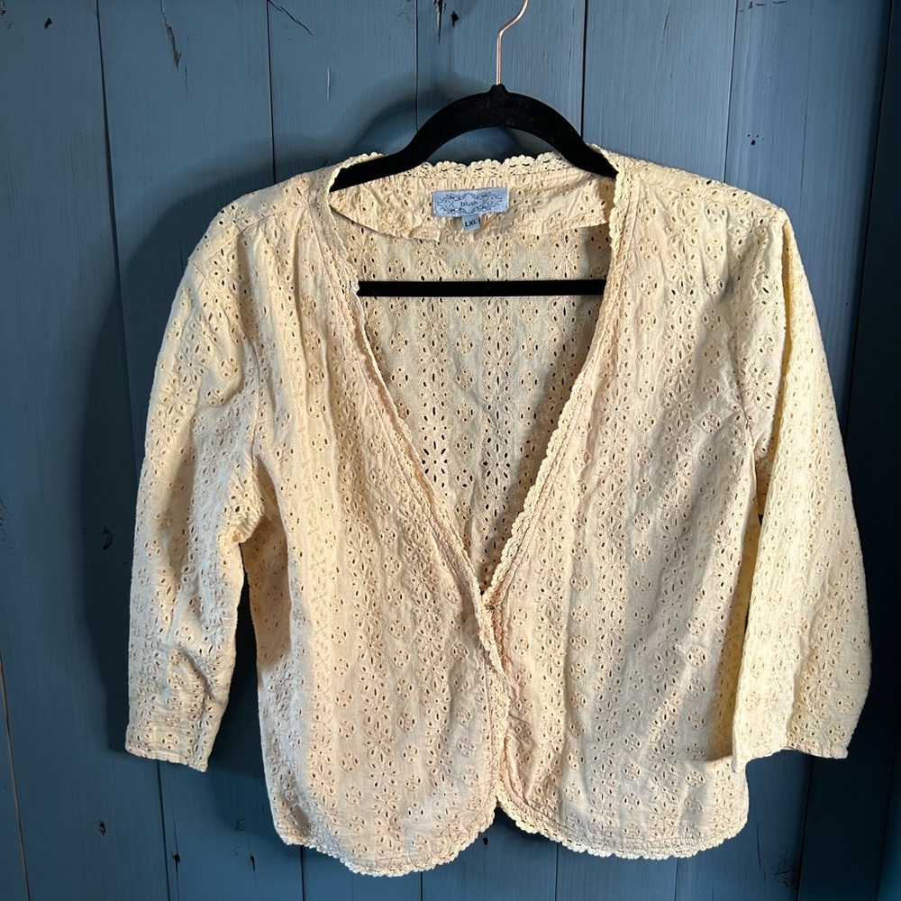 Blush Pale Pink/Cream Eyelet Lace Cardigan Top | Size L/XL